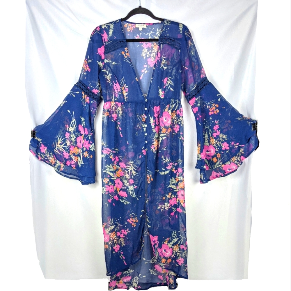 Umgee Blue Floral Sheer Kimono sz M